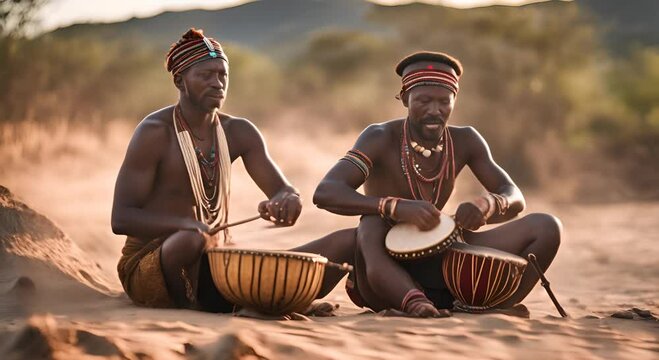 African tribe playing traditional music.