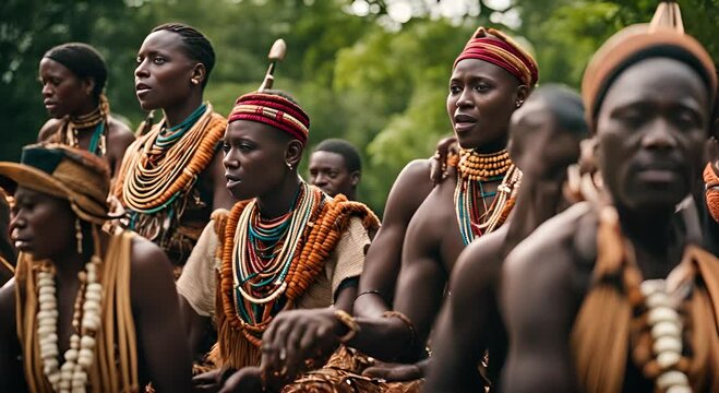 African tribe playing traditional music.
