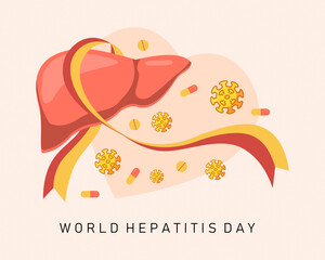 World Hepatitis Day July 28th poster design with liver and ribbon