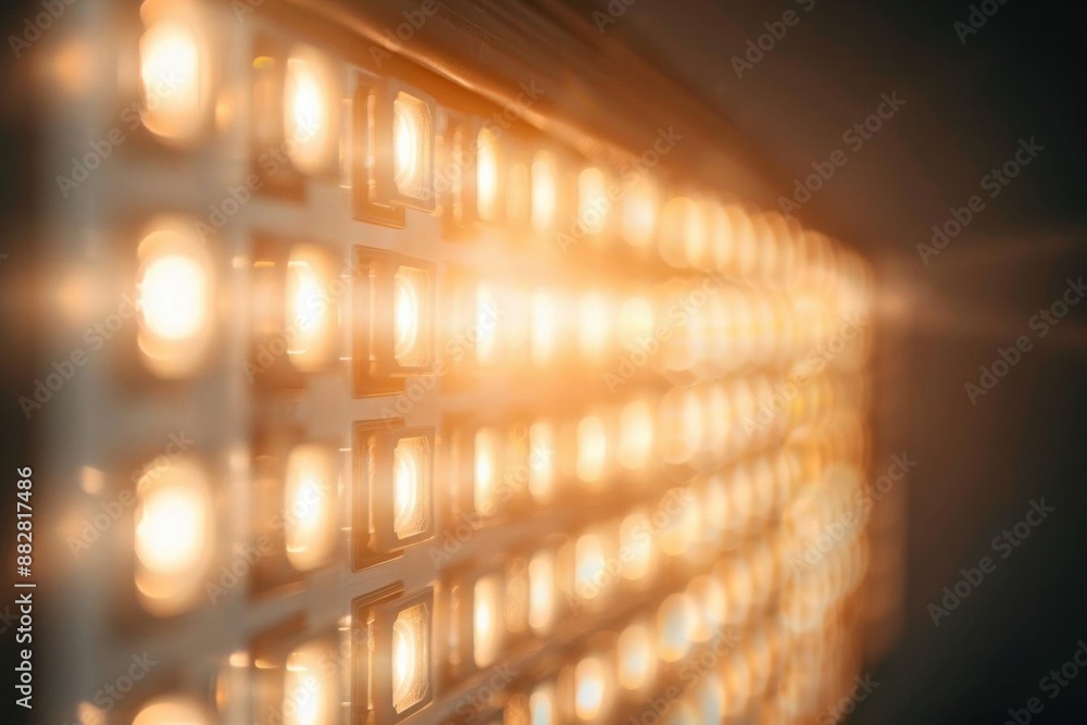 Poster close-up view of glowing led lights, creating a warm ambiance with a modern and energy-efficient des
