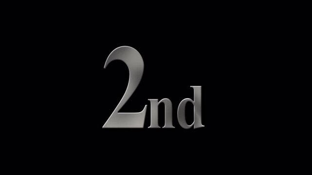 Second (2nd) place title text with liquid silvery shiny surface texture detail