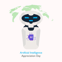 Artificial Intelligence Appreciation Day, July 16, Vector, illustration. Smart robotic character. Ai chatbot 3D.