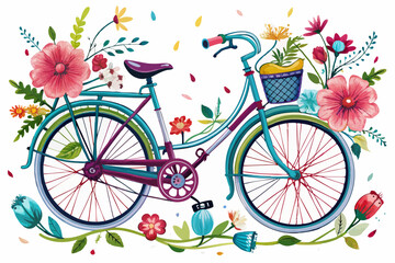 ladies bicycle with flowers on white background Graffiti style