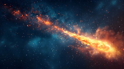 Obraz premium Fiery Comet Streaks Across Captivating Night Sky Backdrop