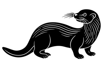 otter silhouette, otter line art black white vector illustration

