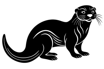 Obraz premium otter silhouette, otter line art black white vector illustration