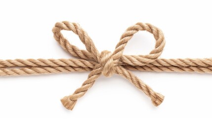 Obraz premium Linen rope string with bow isolated on white, top view