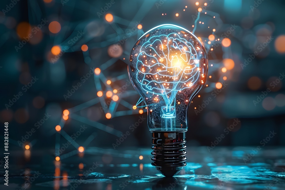 Aufkleber illuminated brain inside a light bulb symbolizing innovation and artificial intelligence