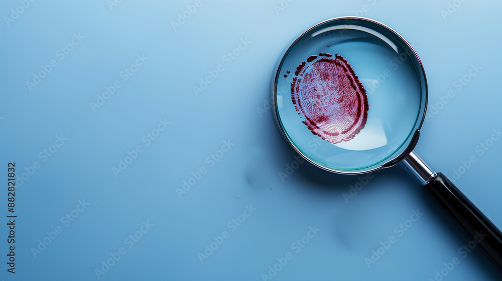 Fototapete forensic murder investigation concept with magnifying glass and finger prints on blood spots isolate