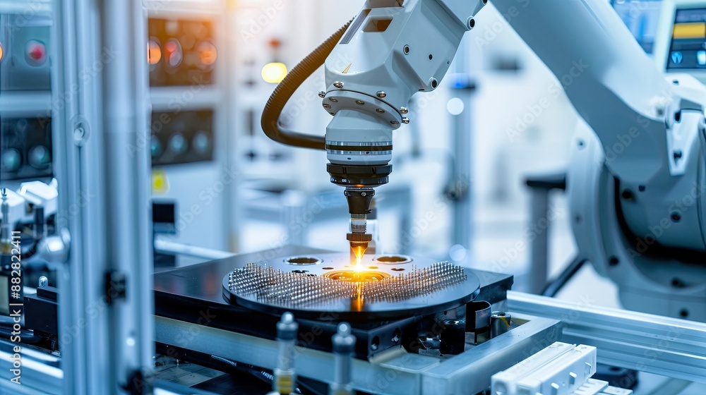 Aufkleber advanced technology in electronics production, high precision robot arm in action
