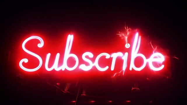 A colourful animated lettering of the word Subscribe as an indication to subscribe to a video channel with flickering light.