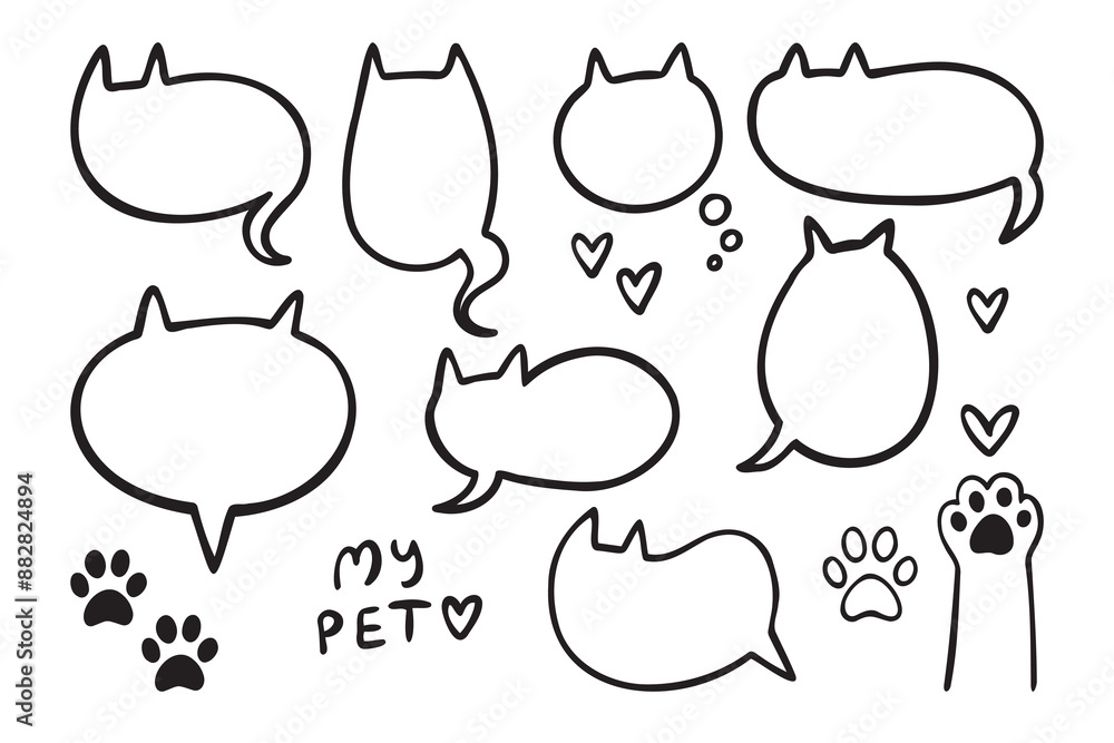 Aufkleber speech bubble in the shape cat. empty cute speech bubble with cat ears and tail. set linear vector