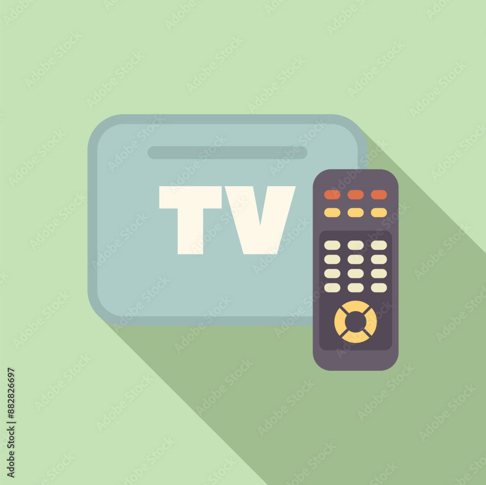 Poster television set with a remote control is showing a tv channel, suggesting someone is watching a progr