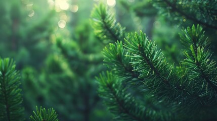 Fototapeta premium Green Pine Branches in the Sunlight