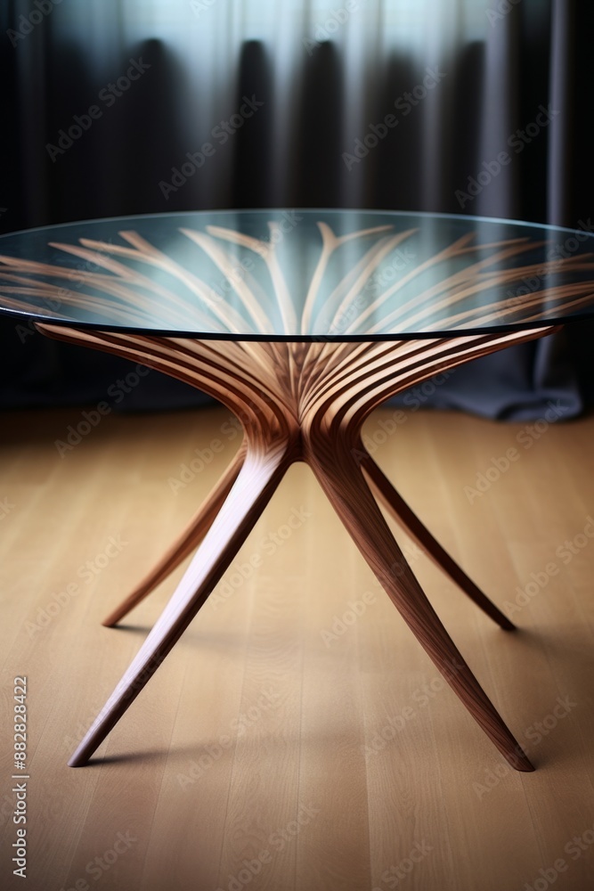 Poster cnc machine crafting unique furniture design, showcasing technology integration in everyday objects