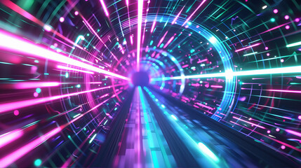 Obraz premium abstract motion loop, abstract speed motion tunnel background with rays, hyperspace. dynamic neon glowing tunnel