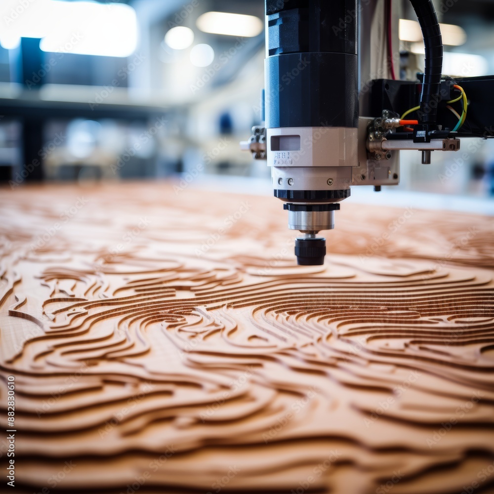 Poster cnc machine crafting wood with textured surface a blend of tactile and visual allure