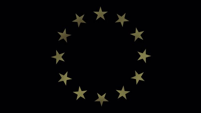Shimmering ring of gold stars animation frame or circular border with transparent alpha channel overlay