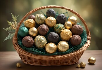 Obraz premium A wicker basket brimming with an assortment of chocolate candies 