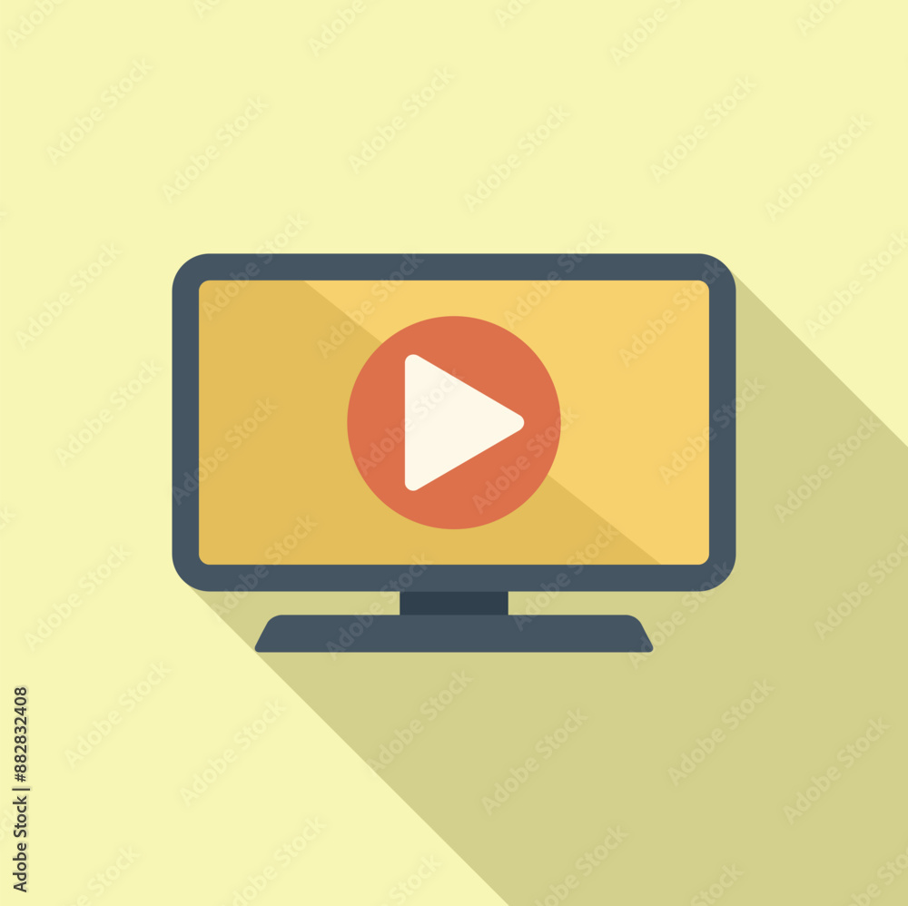Poster computer monitor displaying a play button, representing online video streaming services and digital 