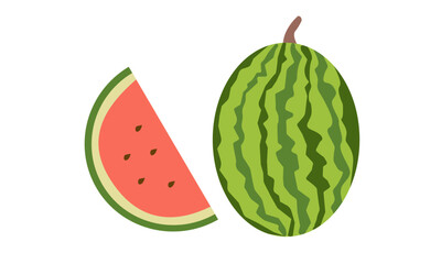 Cartoon fresh green open watermelon half, slices . Red watermelon piece with bite. Sliced cocktail water melon fruit vector set. Illustration of watermelon freshness nature