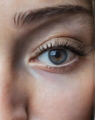 Fototapeta premium Close-up of beautiful young woman face with blue eyes looking or staring to the camera, stressful or anxious, frustrated or sad emotion, mental health concept