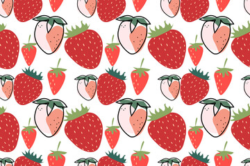 Strawberry. A red sweet berry . Hand drawn colored flat vector illustration isolated on white.