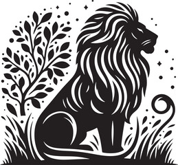 Lion silhouette isolated on white background. black and white vector