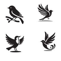 Fototapeta premium black and white silhouette bird icon