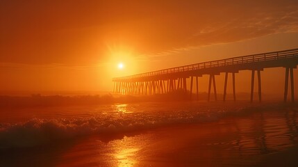 Stunning Sunset Over a Serene Beach Pier