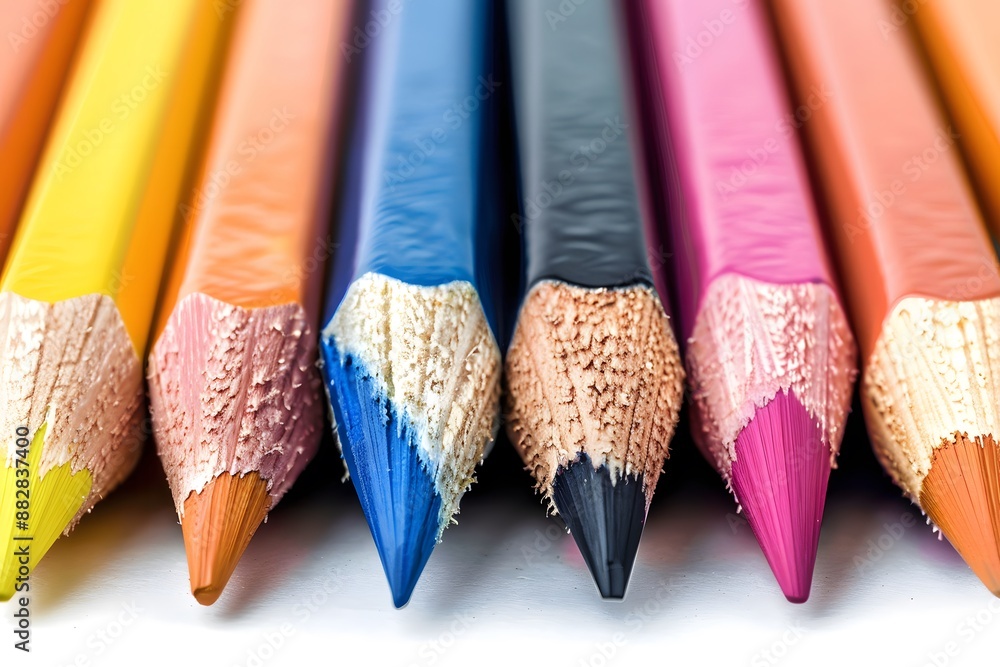 Poster close-up of colorful sharpened pencils in a row