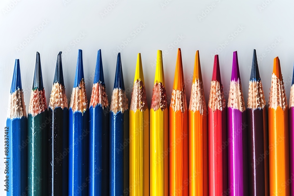 Poster vibrant array of sharpened colored pencils in a row