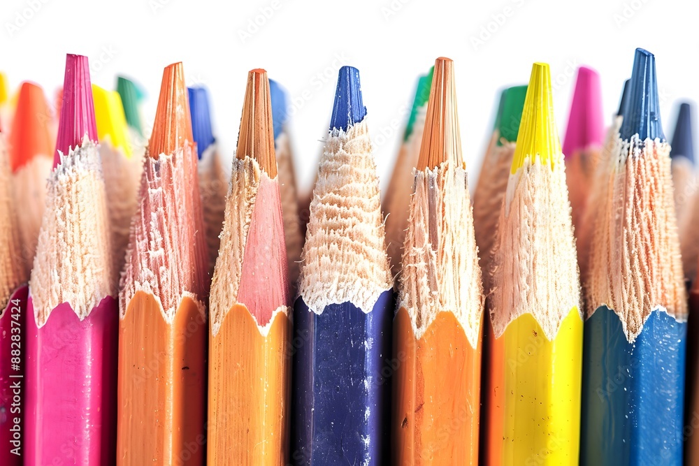 Poster close-up of sharpened color pencils in a row
