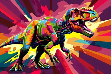 Vibrant Pop Art T-Rex Roaring in a Colorful Explosion