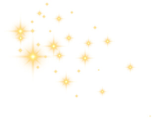 Gold Glowing Star Pattern Border. Transparent Christmas Lights Stars