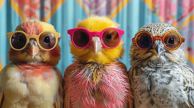 Cute birds wearing sunglasses - generative ai