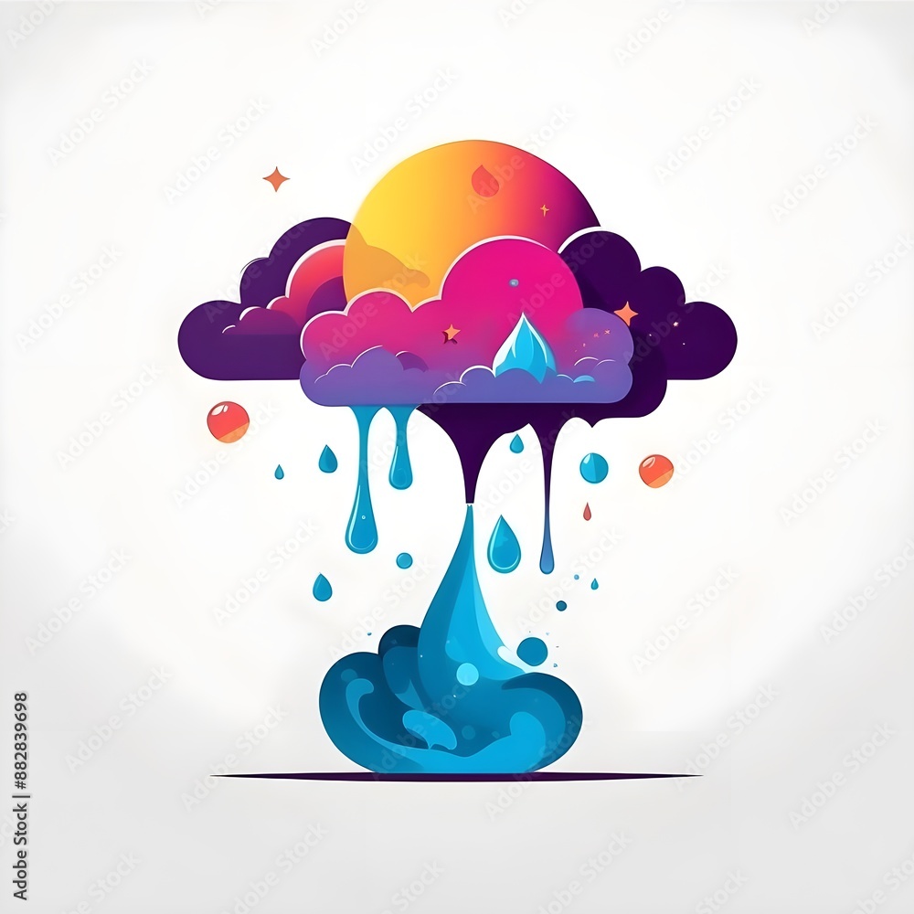 Poster melting dreams: a vibrant and abstract illustration depicting a melting cloud that transforms into a