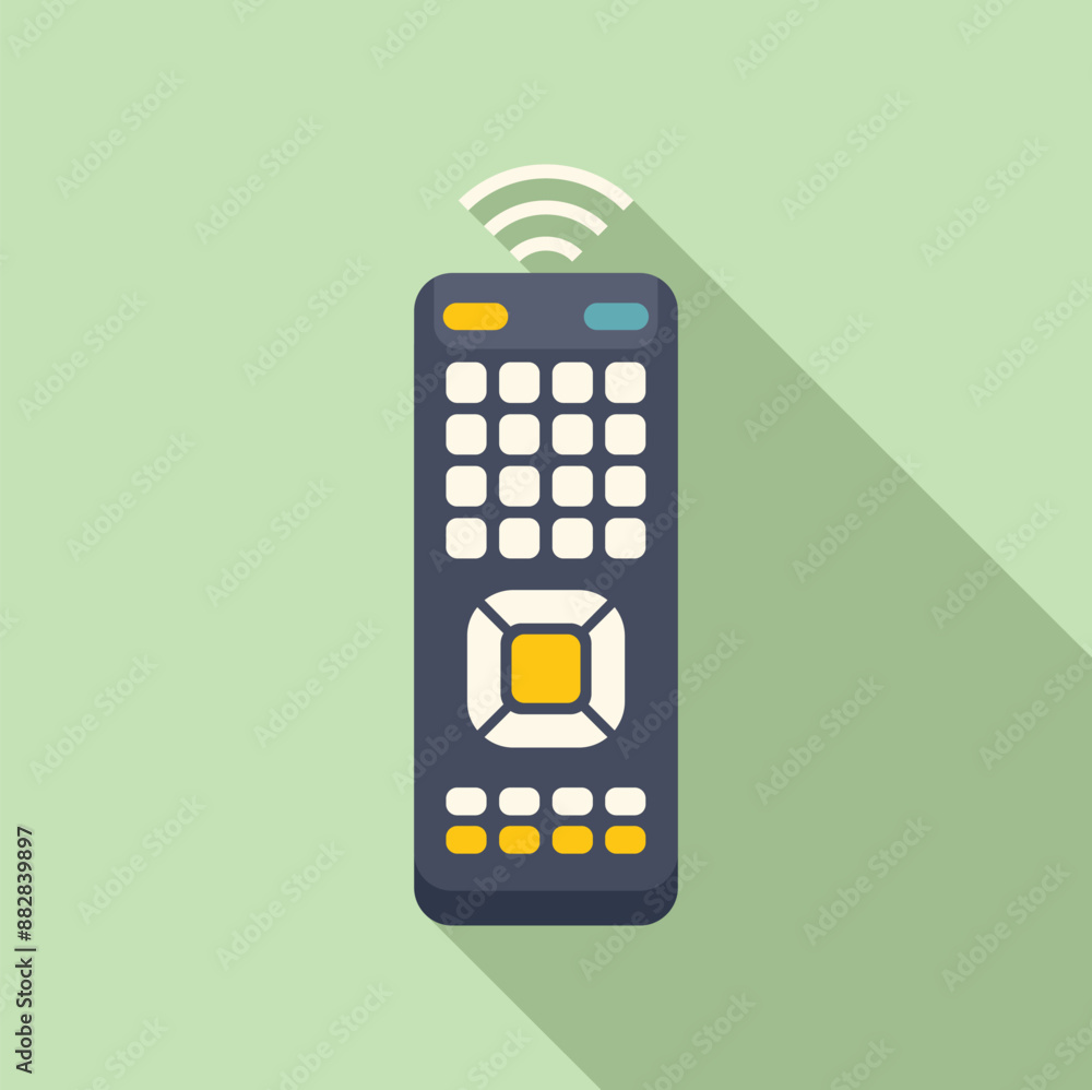 Poster smart tv remote control sending signal icon with long shadow on green background