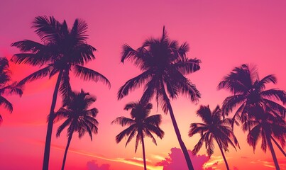 Obraz premium Pink sky with silhouetted palm trees , Generative AI