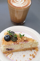 Blueberry Sheet Cake with hot mocha