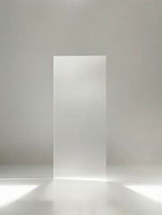  Scene made of rice paper White background, white wall, light and shadow effect, a vertical rectangular transparent acrylic box floating in the air, a simple composition, minimalist style, symmetrical