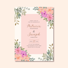 Obraz premium wedding invitation with pink orange floral watercolor frame
