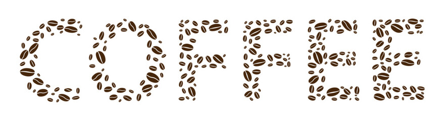 Coffee title made from coffee beans. The word coffee. Vector illustration