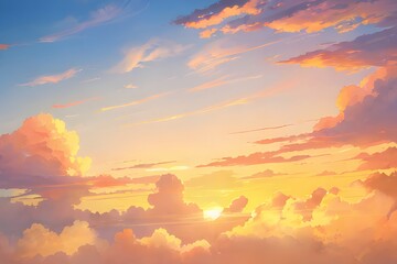 夕日の風景と美しく色づく雲