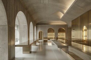 Fototapeta premium Modern interior with arches and neutral tones