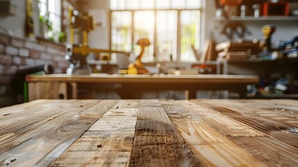 Cozy Wooden Workbench with Measuring Tools and Supplies in Rustic Workshop Interior