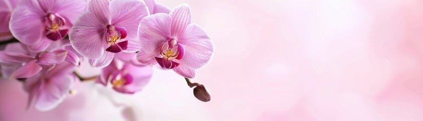 Fototapeta premium Beautiful close-up of pink orchid blossoms with soft, blurred background. Perfect for floral designs, backgrounds, and nature-themed projects.