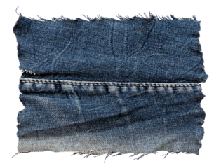 Piece of torn denim on a white background. Denim texture