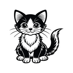 cat sitting silhouette black and white vector illustration 