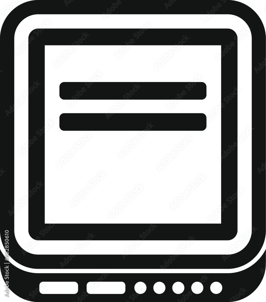 Poster black and white icon of an e reader displaying an ebook, perfect for representing digital reading